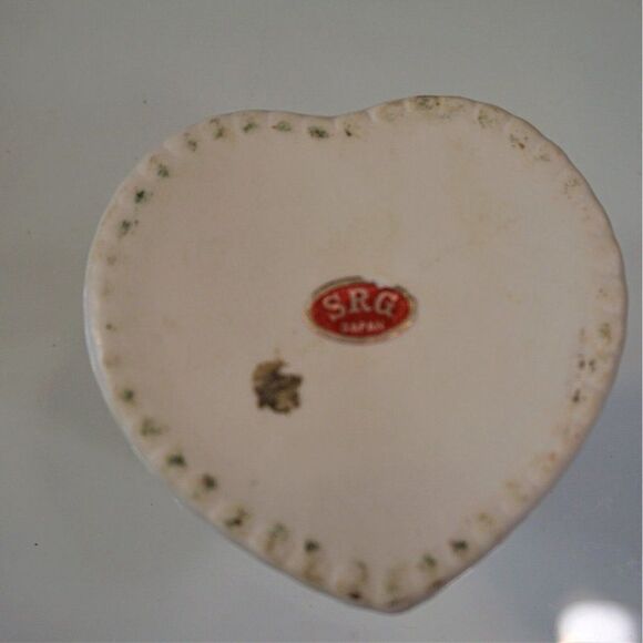 Blue Flower Trinket Box Vintage SRG Japan Lidded Gold Trim Heart Shape Keepsake - Picture 7 of 8